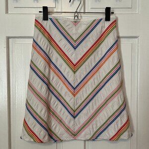 Talbots Petites White and Multi-Color Chevron A Line Skirt Size 4